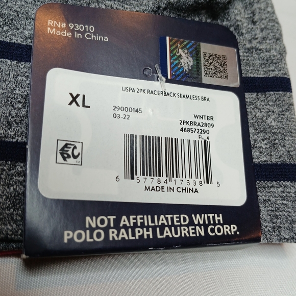 US Polo Assn 2 Pack Seamless Racerback Sports Bra XL Pink & Grey/Navy Remvb Pads - Picture 5 of 5